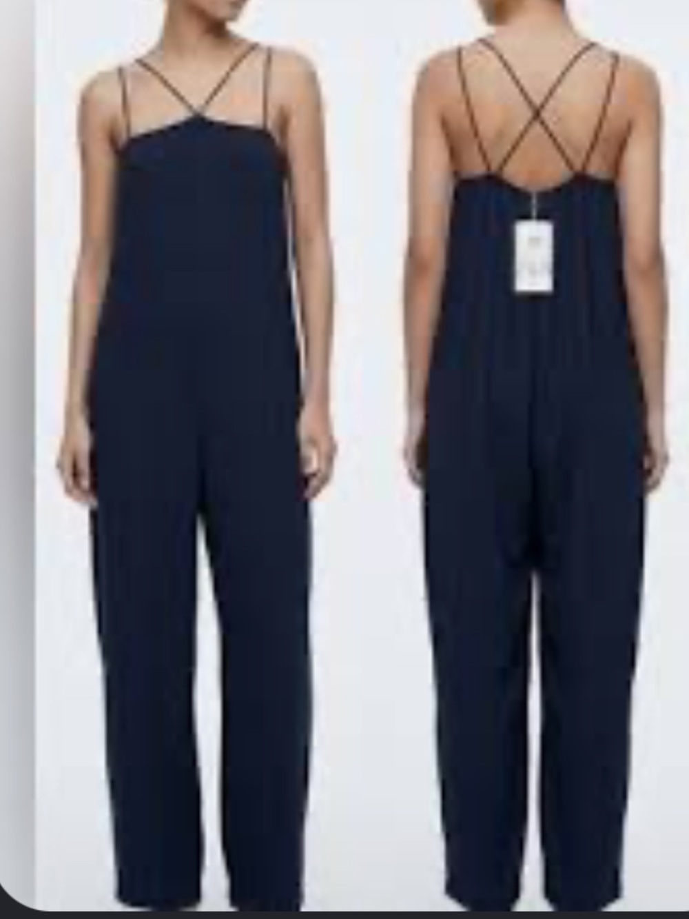 Zara Navy Cross-Back Spaghetti-Strap Jumpsuit Size Medium NWT